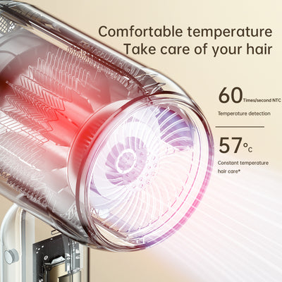Beige 1200W hair dryer with a minimalist design, featuring a 360-degree rotating air collector nozzle and a US 110V plug. - Image 6