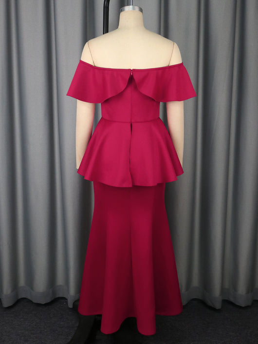 Vestido Fishtail Elegante con Volantes y Hombros Descubiertos - Image 9