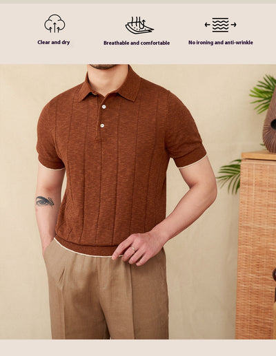 Polo Tejido Hombre Mezcla Lino Algodón con Solapa - Image 10