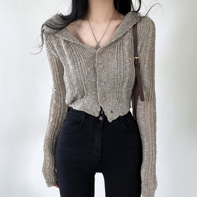 Cardigan Retro Cuello V Manga Larga Corto - Image 7