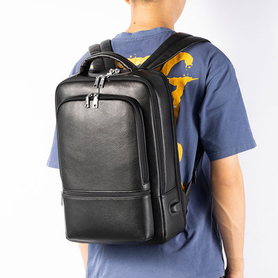 Mochila Ejecutiva de Cuero con Carga USB y Gran Capacidad - Image 11