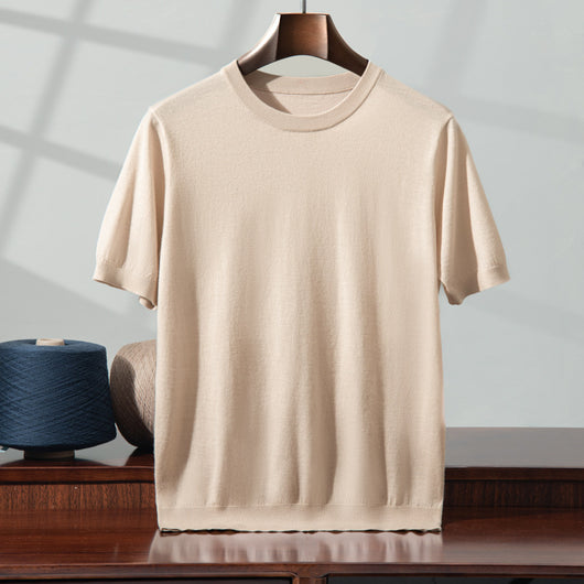 Camiseta Manga Corta Hombre Cuello Redondo Tejida Suelta Casual - Image 3