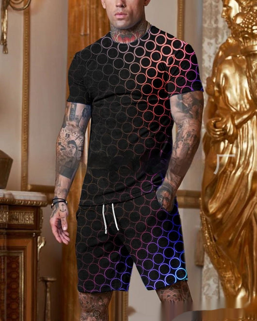 Traje Casual Hombre Manga Corta Cuello Redondo Degradado Multicolor - Image 12