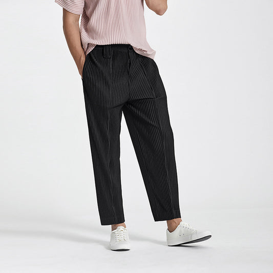Pantalones Casuales para Hombre con Pretina Plisada y Puño Ajustable