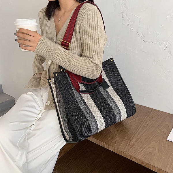 Bolsa de Compras Rayada con Contraste de Colores