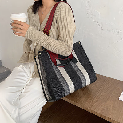 Bolsa de Compras Rayada con Contraste de Colores