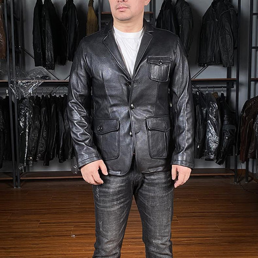 Blazer de Cuero Casual Abotonado Simple - Image 8
