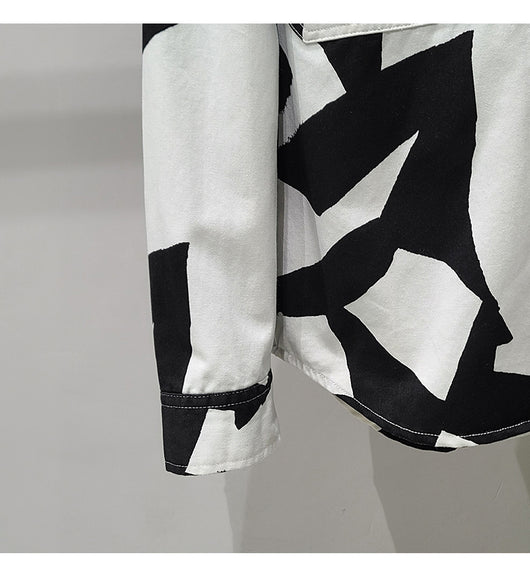 Camisa de Algodón con Estampado Geométrico Blanco y Negro - Image 11