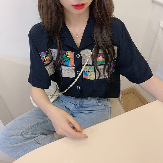 Blusa Chifón Negra Suelta Estilo Coreano - Camisa Fresca para Verano