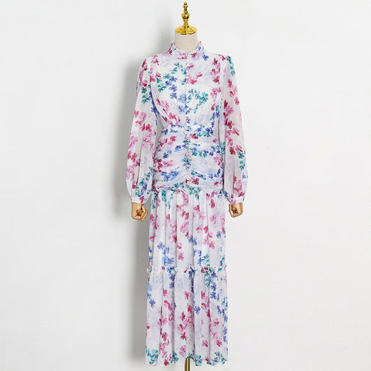 Vestido Estampado con Cuello Mao y Mangas Globo Plisadas - Image 21