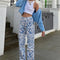 Pantalones Rectos Casual con Estampado Zebra Azul