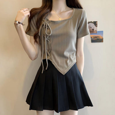 Shorts Irregular con Cordón y Manga Corta para Mujer