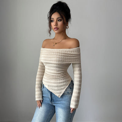 Blusa Larga de Hombros Descubiertos en Tono Damasco Suave - Image 2
