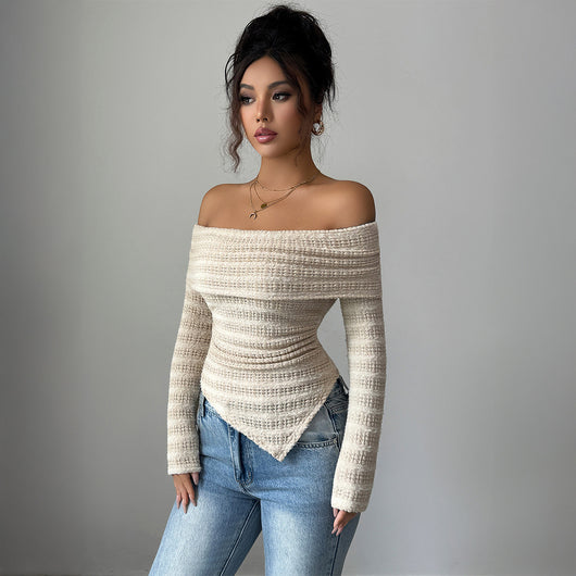 Blusa Larga de Hombros Descubiertos en Tono Damasco Suave - Image 2