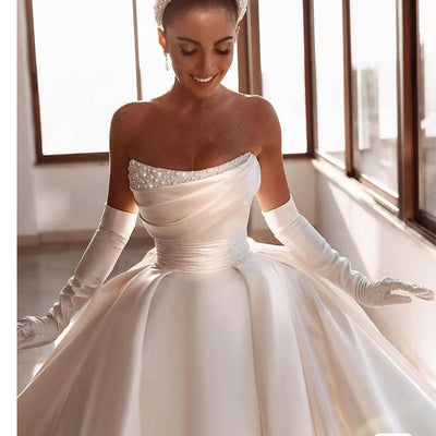 Vestido de Novia Satinado sin Tirantes - Image 8