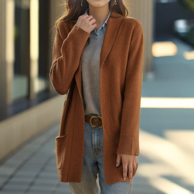 Cardigan de Punto con Cuello Polo Liso para Mujer con Bolsillos - Image 2