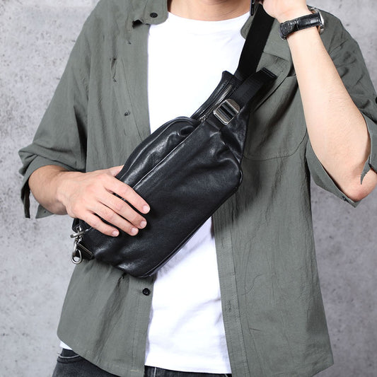 Mochila Bandolera de Cuero para Hombre - Bolso Cruzado Compacto