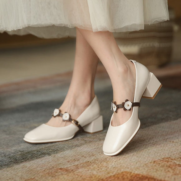 Tacones Altos Retro Francés Punta Cuadrada Primavera