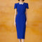 Vestido Elegante Azul Royal con Detalles Florales y Cuentas