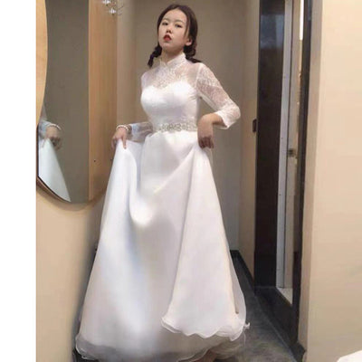 Vestido de Novia Satinado con Mangas Largas - Traje de Gala Elegante - Image 10
