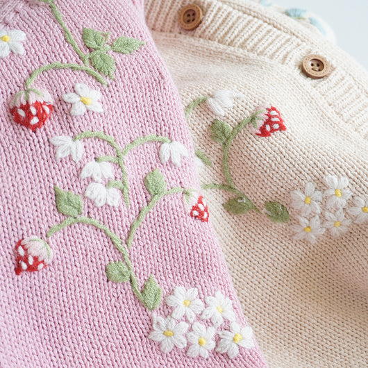 Cardigan Tejido para Niña con Bordado de Fresa y Flores - Image 9