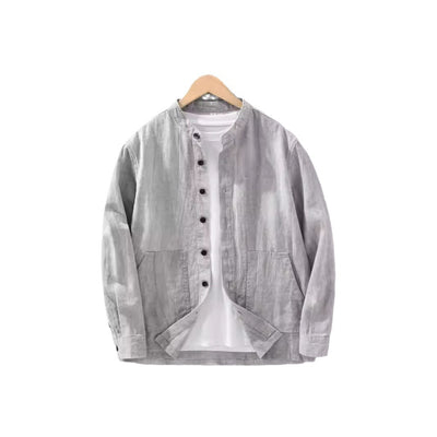 Camisa Retro de Lino con Cuello Mao para Hombre - Diseño Clásico Casual - Image 5