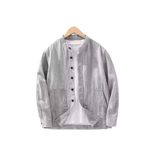 Camisa Retro de Lino con Cuello Mao para Hombre - Diseño Clásico Casual - Image 5