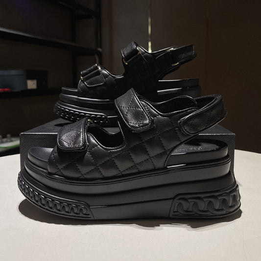 Sandalias Deportivas de Cuero Mujer Verde Plataforma Ligera - Image 2