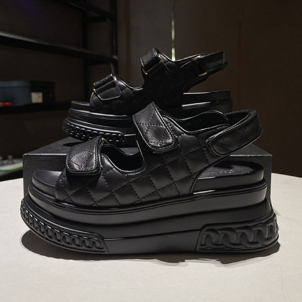 Sandalias Deportivas de Cuero Mujer Verde Plataforma Ligera