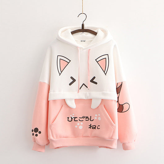 Sudadera Universitaria Gato Cartoon con Capucha y Forro de Terciopelo - Image 30