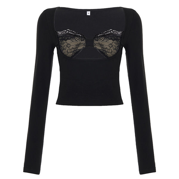 Blusa Larga con Panel de Encaje y Efecto Dos Piezas para Mujer - Image 6