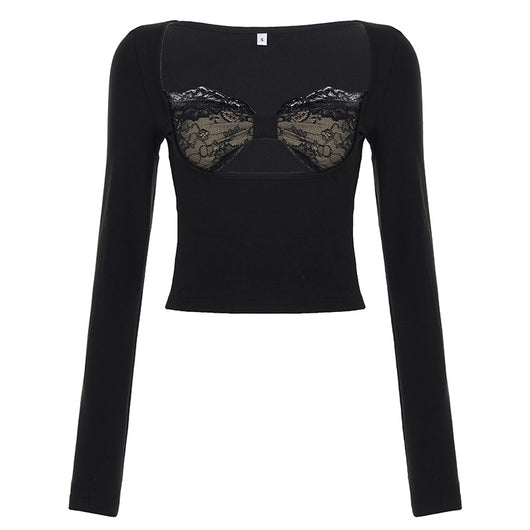 Blusa Larga con Panel de Encaje y Efecto Dos Piezas para Mujer - Image 6