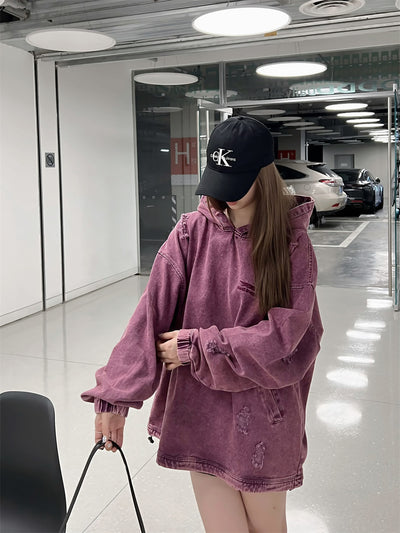 Sudadera Hoodie Denim Desgastada Estilo Punk con Capucha - Image 14