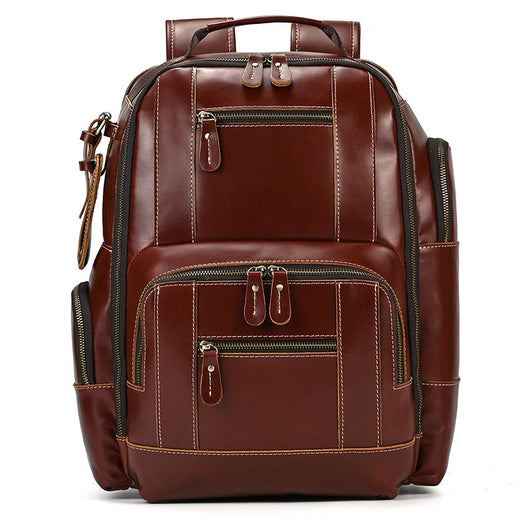 Mochila de Cuero Retro para Hombre - Gran Capacidad y Múltiples Bolsillos - Image 9