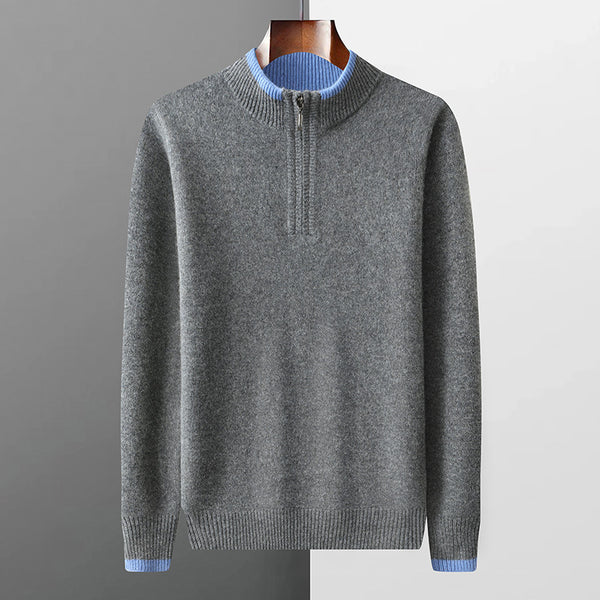 Suéter de Lana Gruesa para Hombre con Cuello Mock Neck Bicolor