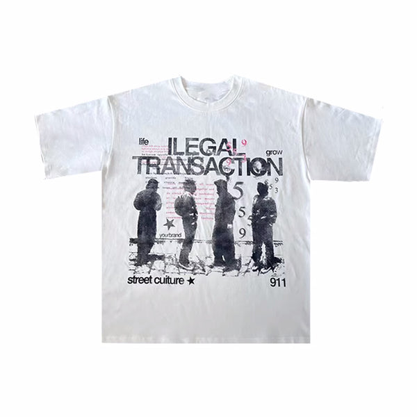 Camiseta Holgada de Algodón Puro Lavado Vintage