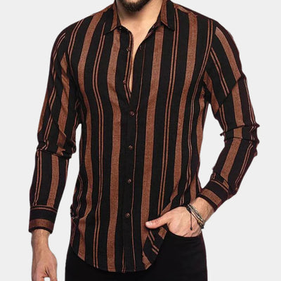 Camisa Manga Larga Slim Fit a Rayas Multicolor con Solapa para Hombre - Image 8