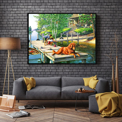 Cuadro Diamante Pintura Perro Lago - Bordado Redondo DIY - Image 10