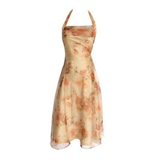 Vestido Floral Retro Halter de Largo Medio con Elegancia Vintage - Image 2
