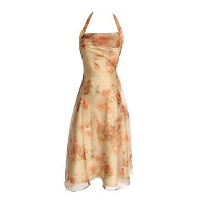 Vestido Floral Retro Halter de Largo Medio con Elegancia Vintage - Image 2