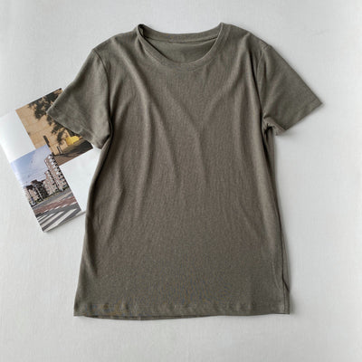 Playera Holgada de Algodón y Lino Manga Corta Cuello Redondo - Image 15