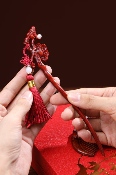 Juego de Peine y Horquilla de Madera de Palisandro - Flor de Cerezo - Image 6