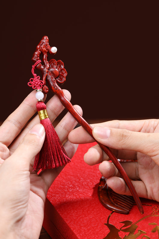 Juego de Peine y Horquilla de Madera de Palisandro - Flor de Cerezo - Image 6