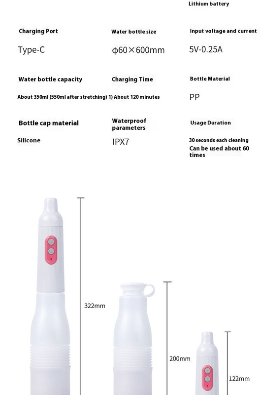 Portable electric bidet with translucent water bottle, white handheld spray unit, USB cable, and grey travel pouch. - Image 8
