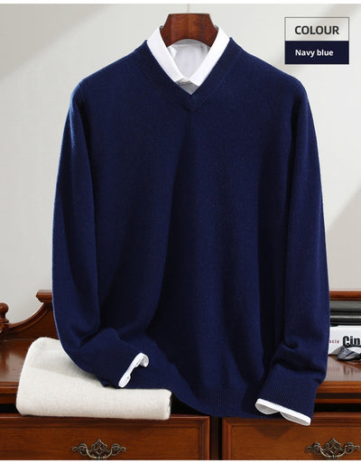 Suéter de Cashmira Puro para Hombre - Cuello V Manga Larga - Image 29