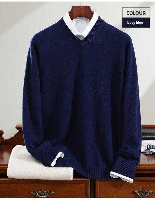 Suéter de Cashmira Puro para Hombre - Cuello V Manga Larga - Image 29