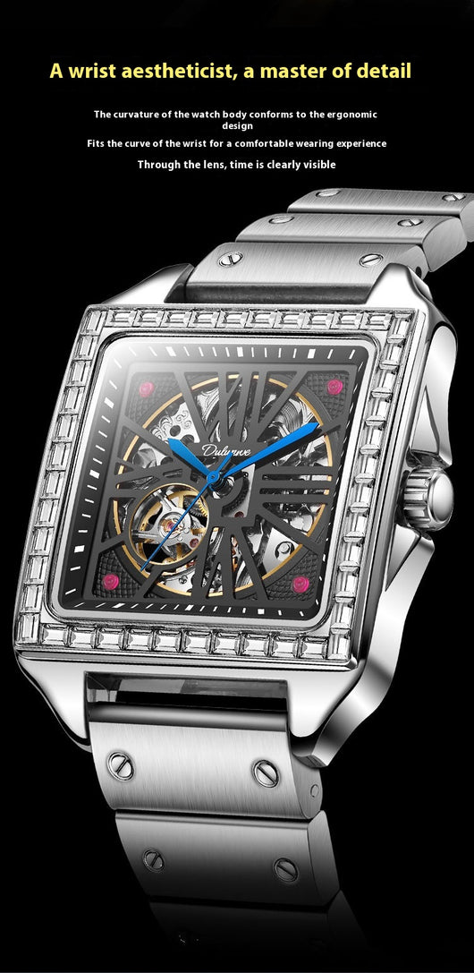 Reloj Automático de Diseño Cuadrado con Diamantes - Image 10
