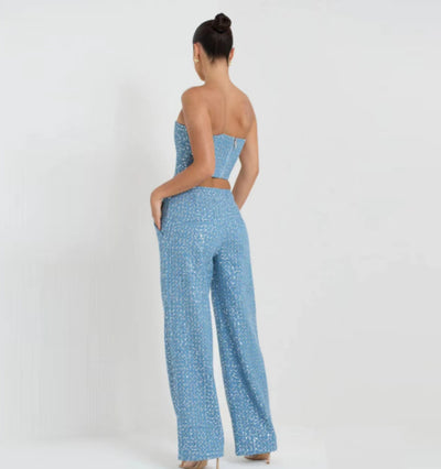 Conjunto de Pantalón Ancho y Top Tubo Brillante - Image 8