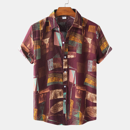Camisa Hawaiana de Algodón y Lino para Hombre - Diseño Estampado Manga Corta - Image 7
