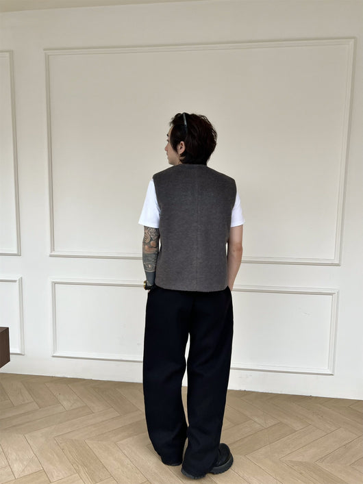 Chaleco Sofisticado Monócroma de Lana Estilo Francés para Hombre - Image 14